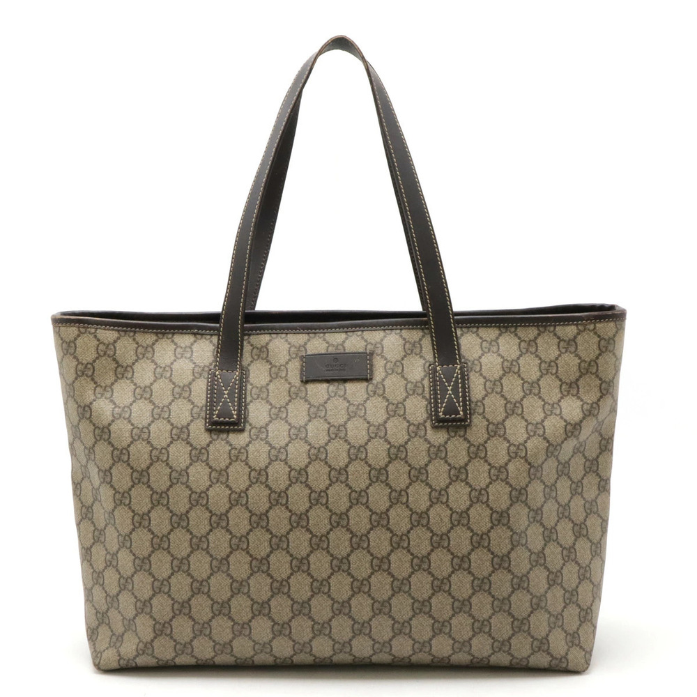 Gucci GG Supreme Plus Tote Bag Shoulder Hobo Leather Beige Brown Cream
